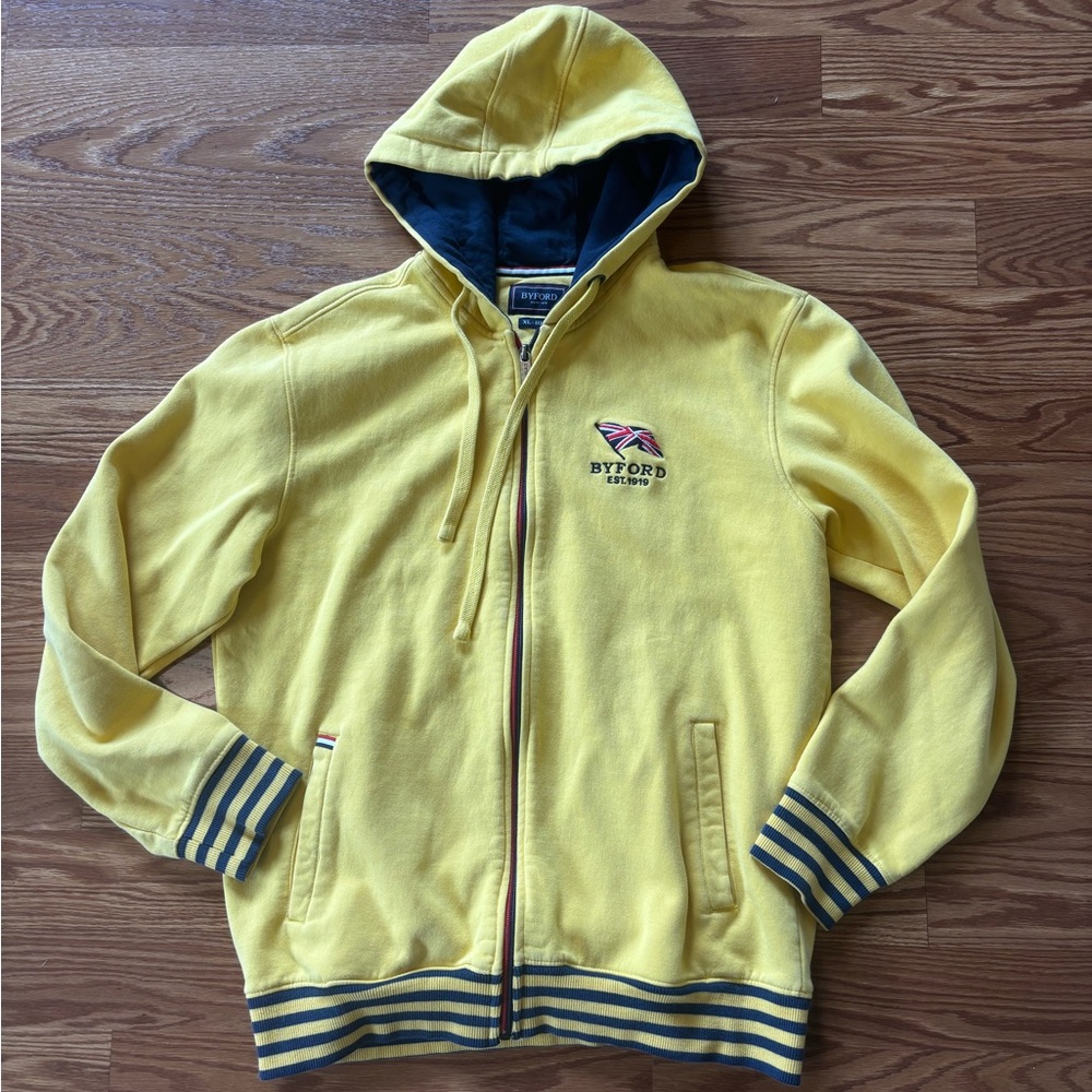 Byford Men's Yellow Blue Zip Up Hoodie Size XL British Flag Classic Preppy